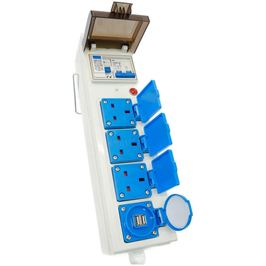 Caravan Camping 5 Way Mobile Mains USB Power Hookup Extension Lead RCD Unit C429