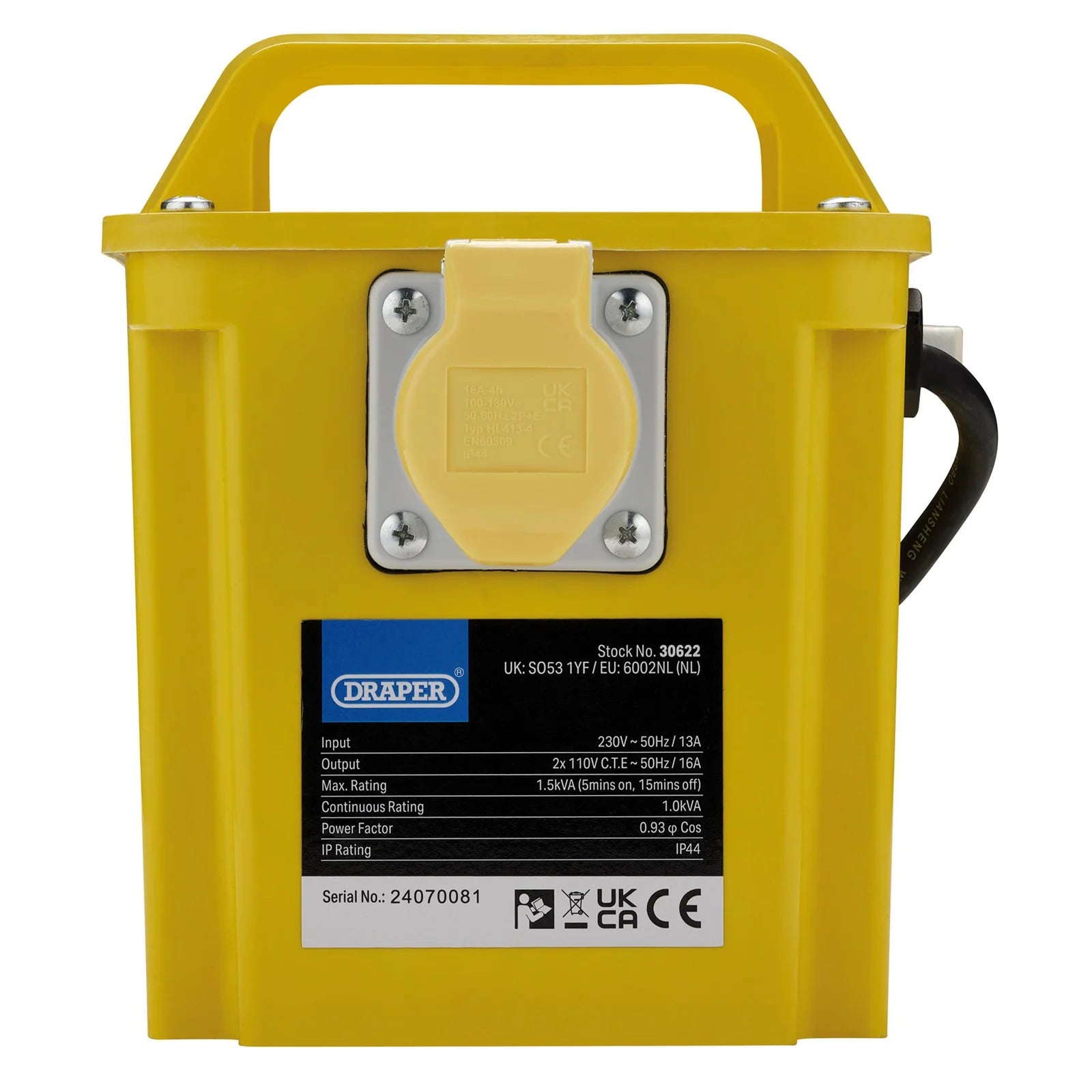Draper 110V Portable Transformer, 1.5kVA - DPT1500A