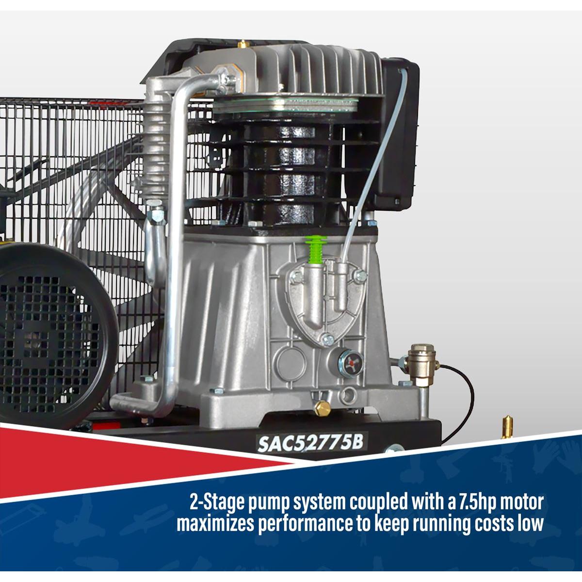 Sealey 270L Belt Drive Air Compressor with Cast Cylinders 7.5hp 3ph 2-Stage