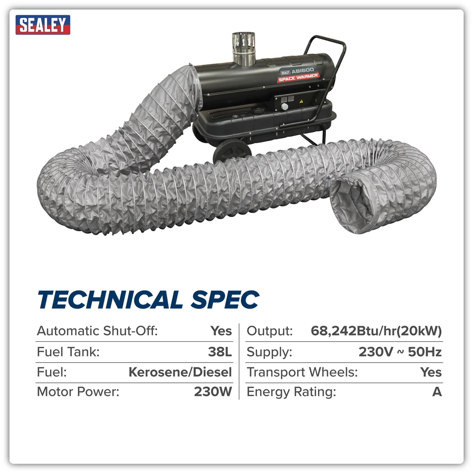 Sealey Space Warmer® Indirect Kerosene Heater 68,000Btu/hr