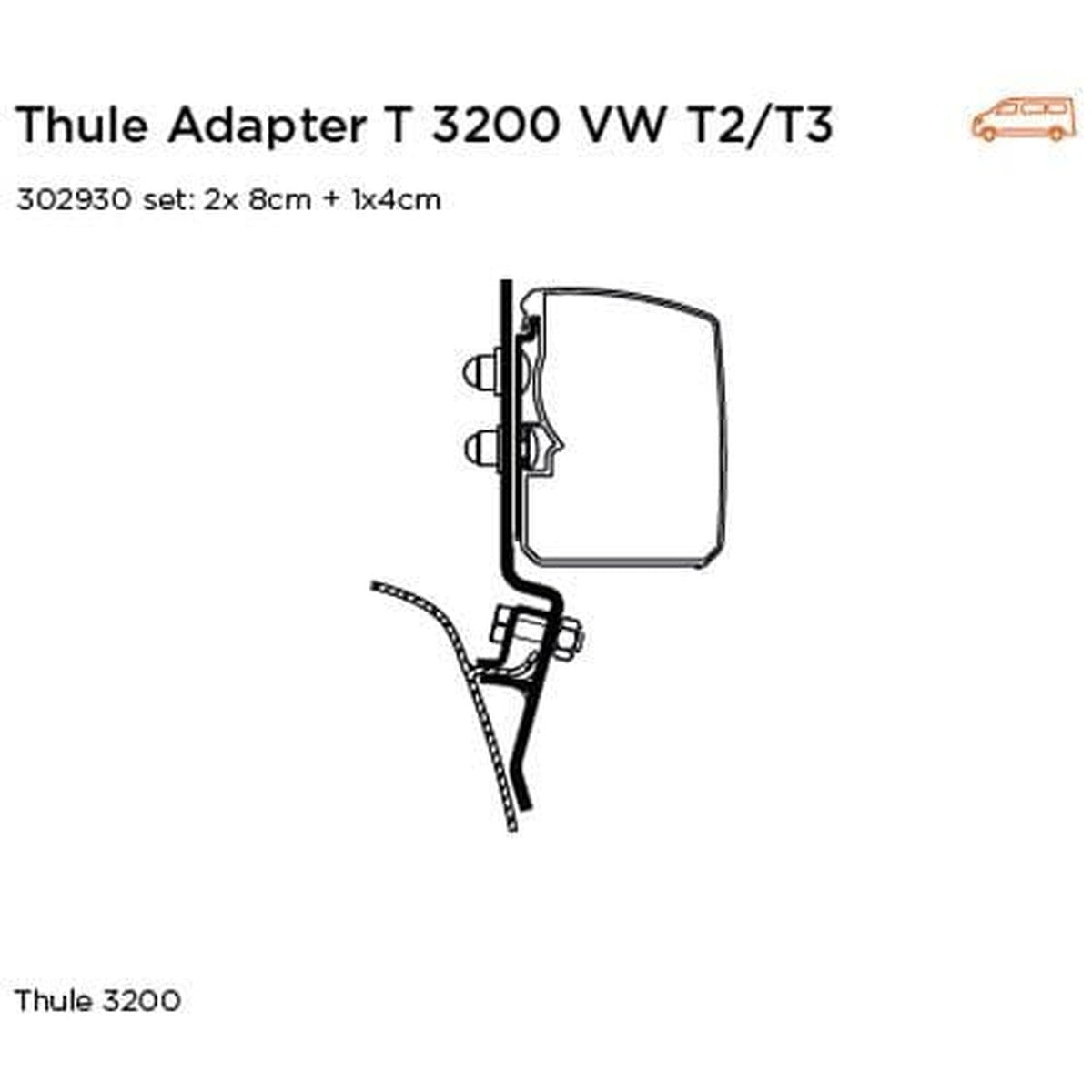 Thule Adapter T Omnistor 3200 awning – VW T2/T3 (Set: 2 × 8 cm + 1 × 4 cm Brackets)