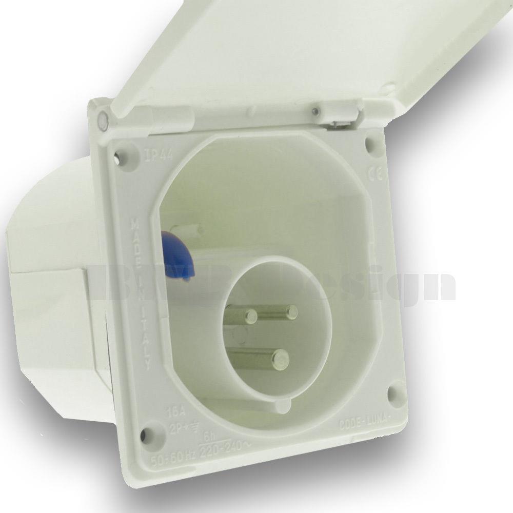 Mains 230V 16A Flush Hook Up Socket White Caravan VW Camper Van VW RV Motorhome