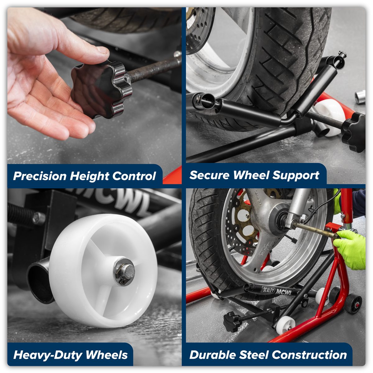 Sealey Motorcycle Wheel Adjustable Support with Rollers MCWL 4.5kg