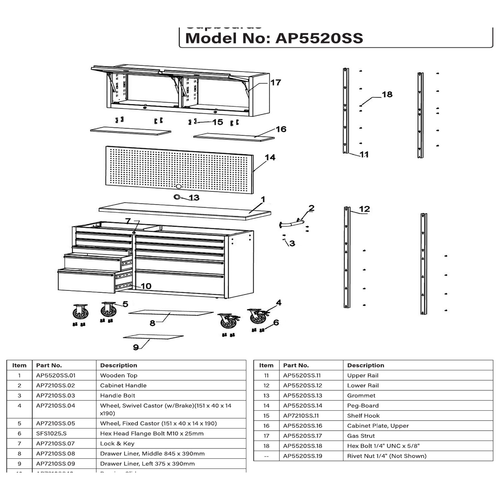 Sealey Lower rail AP5520SS.12