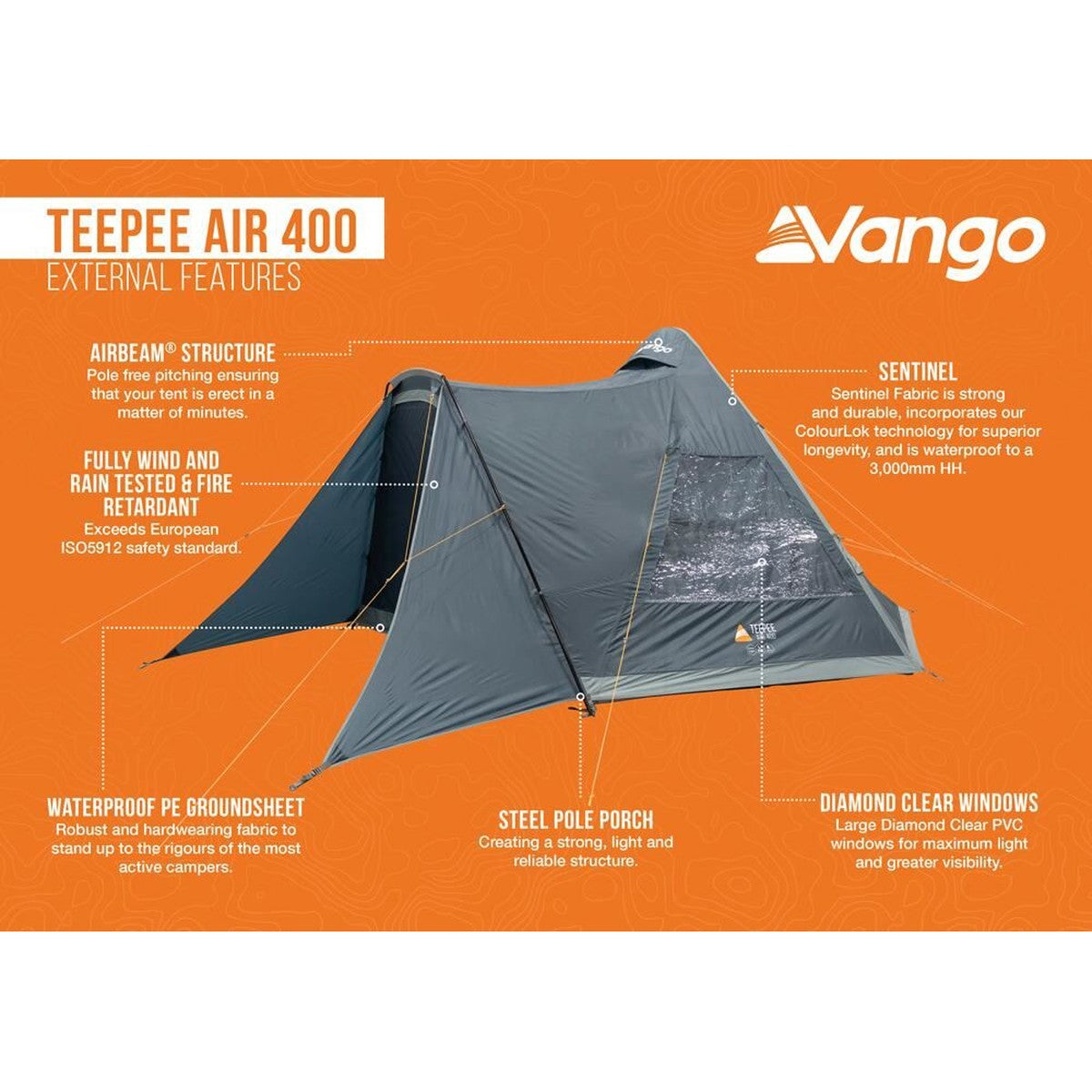 Vango Teepee Air 400 Deep Blue Tent 4 Berth