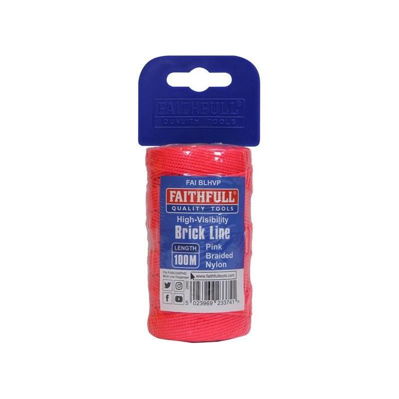 Faithfull Hi-Vis Nylon Brick Line 100m (330ft) Pink