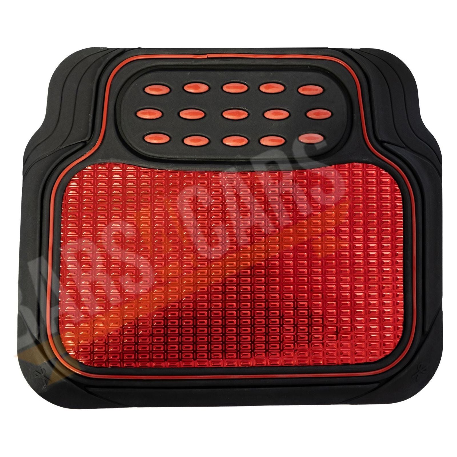 Shiney Red Metallic Checker Style Car Heavy Duty Black Rubber Set of 4 Mats Set