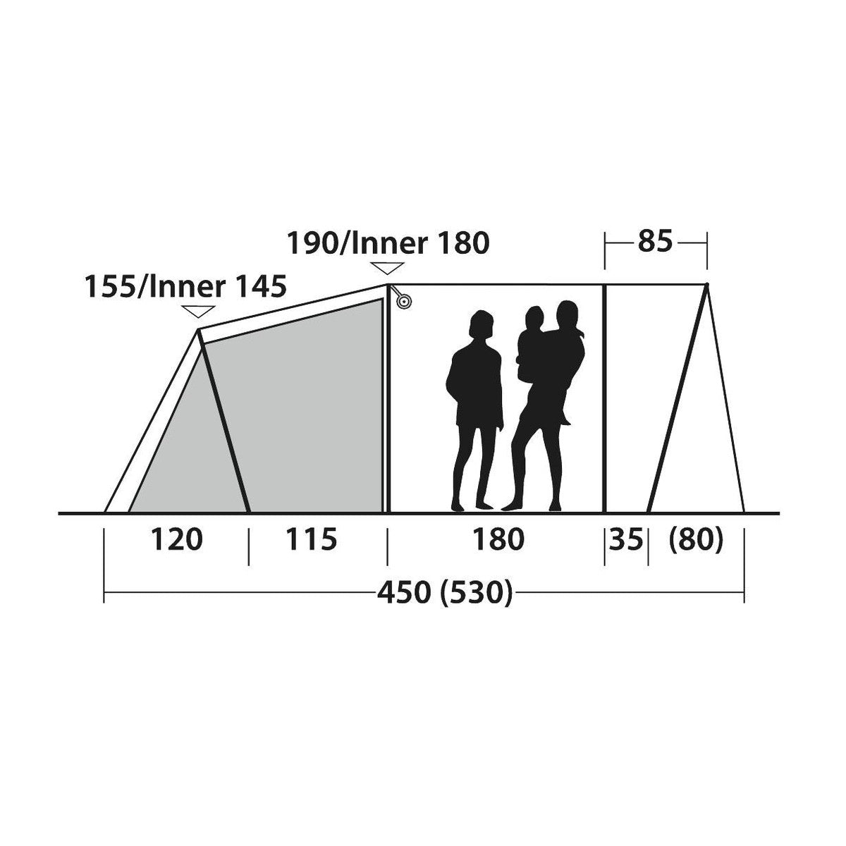 Outwell Durango 4 4 Berth Three Room Tunnel Tent