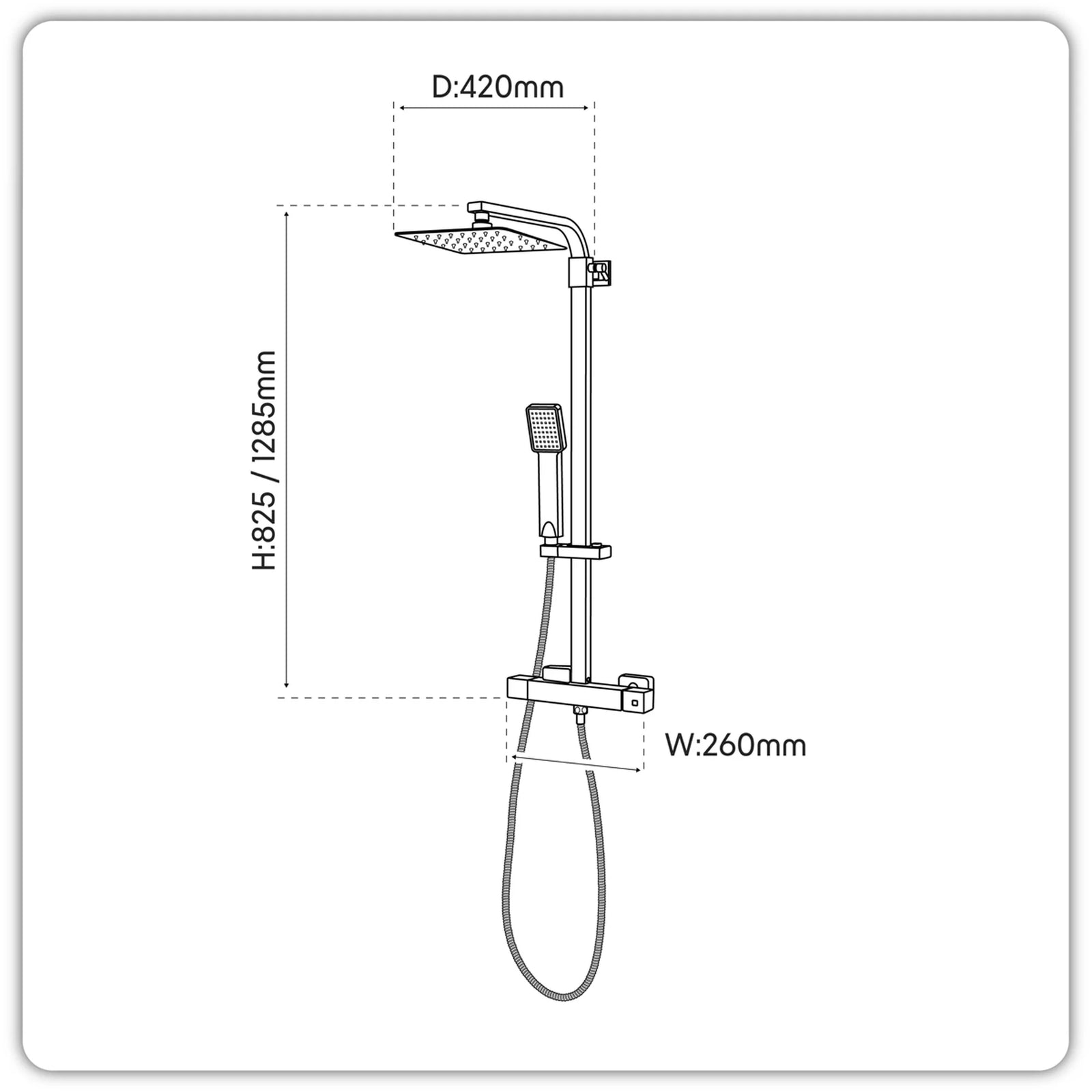 Baridi Thermostatic Shower Mixer Set 20x20cm Square Head