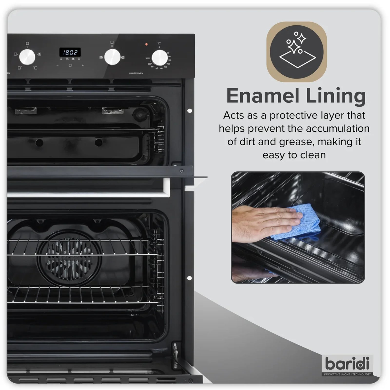 Baridi Built-Under Double Oven DH278, 74L Capacity, Energy Rating A