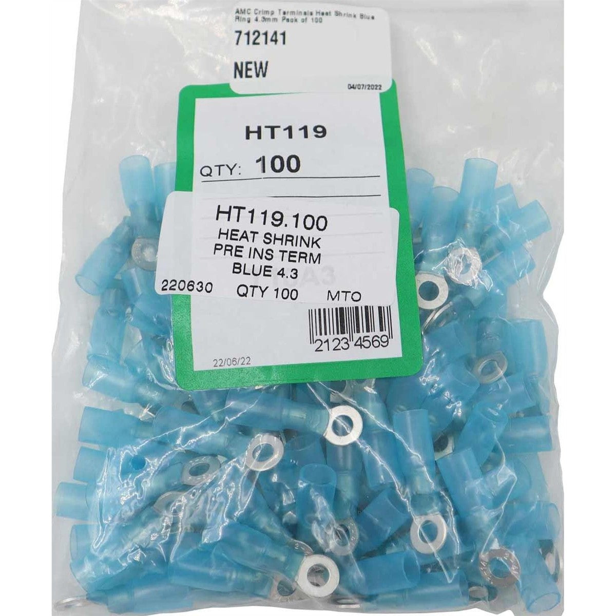 AMC Blue Heat Shrink Ring Terminal (4.3mm ID / 100 Pack)
