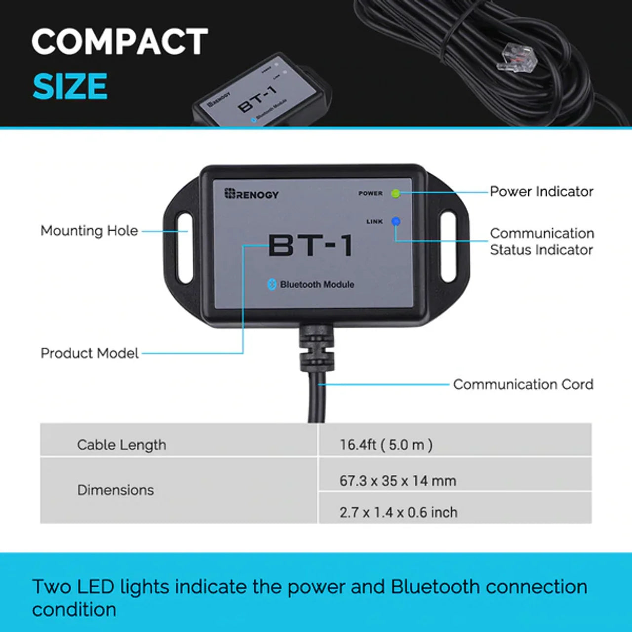 Renogy BT-1 Bluetooth Module for Renogy Products w/ RS232 Port