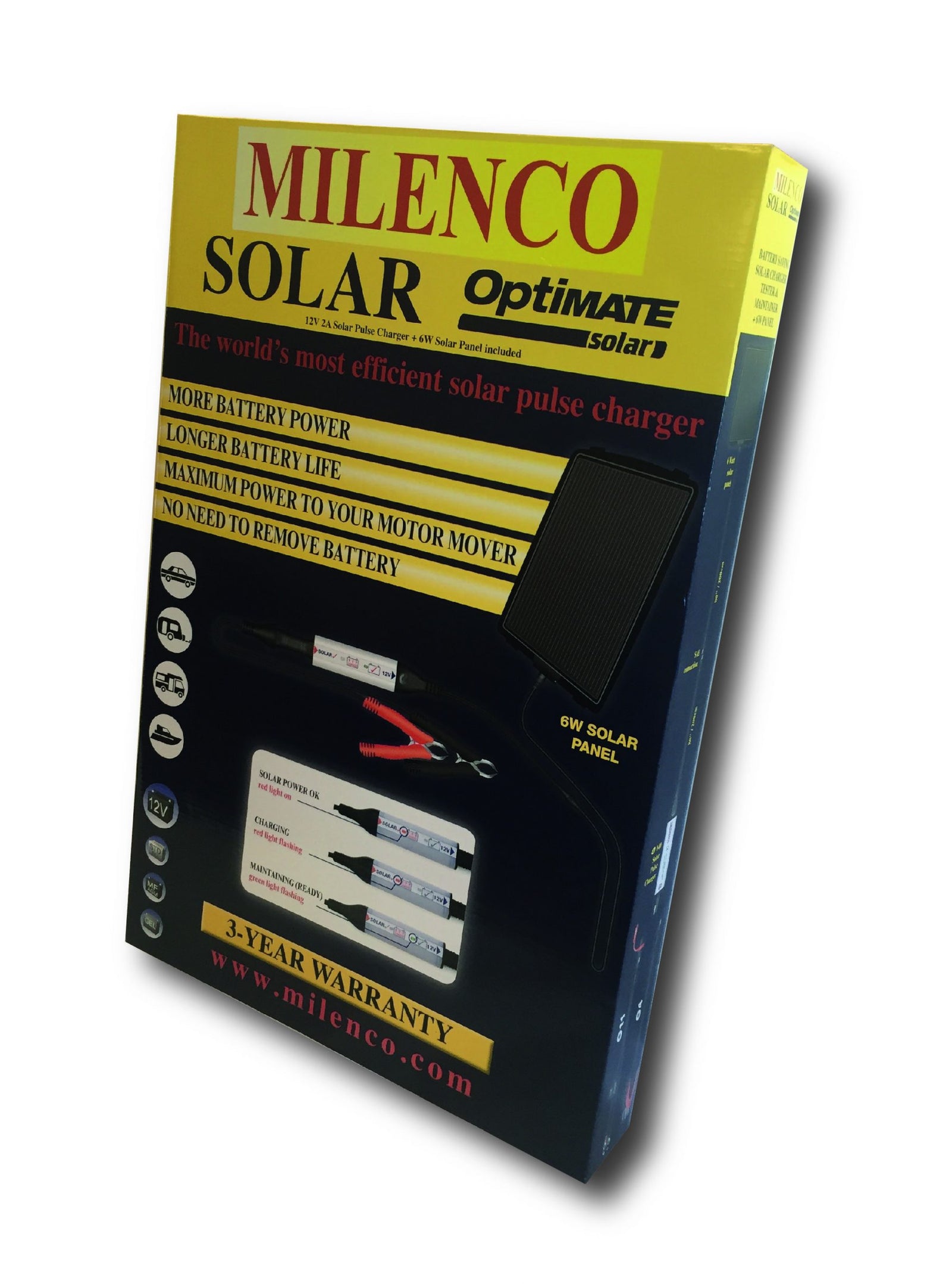 Milenco Solar by OptiMate – 12V Battery Charger, Desulfator & Maintainer – Panel + Controller – 3-Year Warranty (4596)