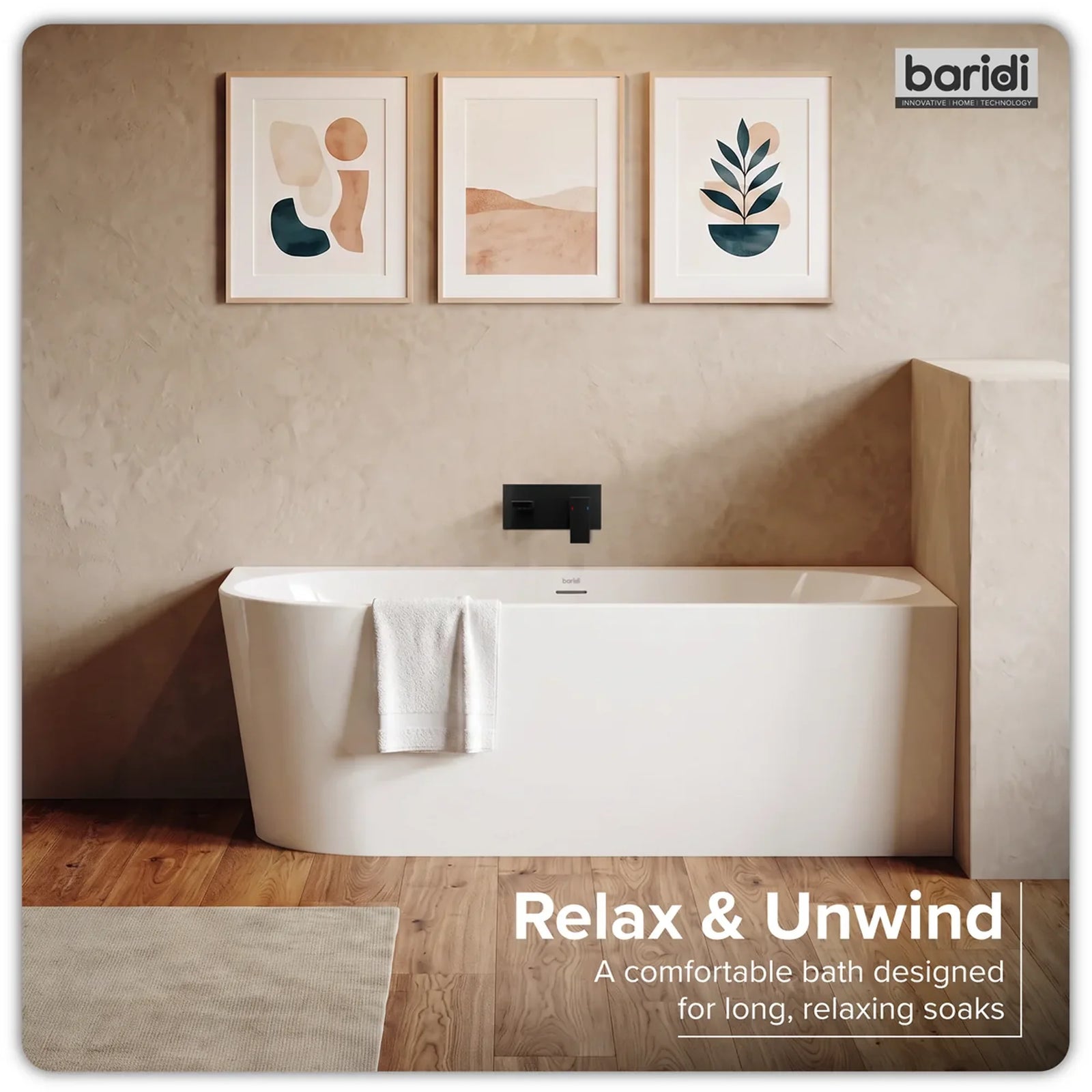 Baridi Right-Hand Corner Slim Rim Bath 150cm - Gloss White