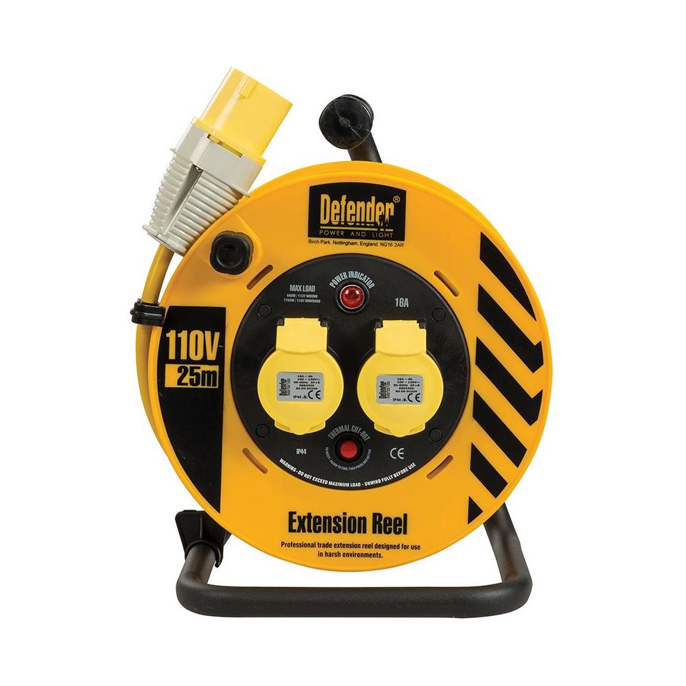 Defender Heavy Duty Industrial Cable Reel 25m 110V