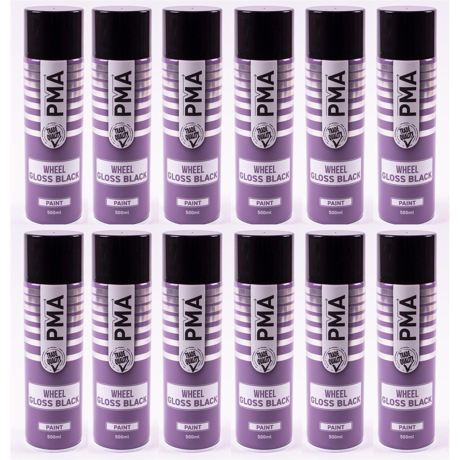 12x Autotek GLOSS BLACK Wheel Paint 500ml Spray Paint High Coverage