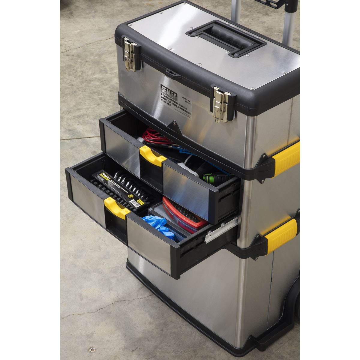 Sealey Mobile Stainless Steel/Composite Toolbox 3 Compartment AP855
