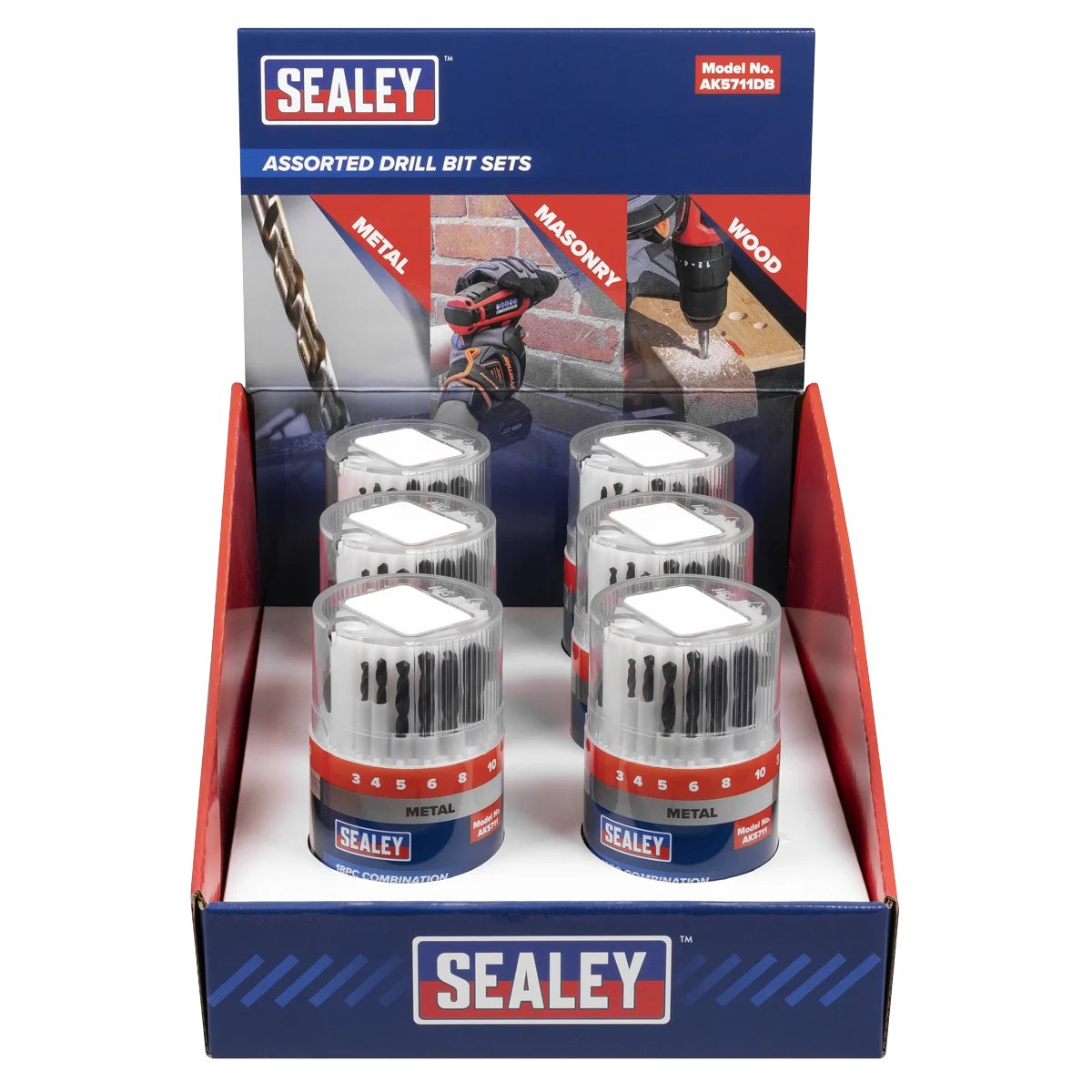 Sealey Combination Drill Bit Set 18-Piece HSS/Masonry/Wood