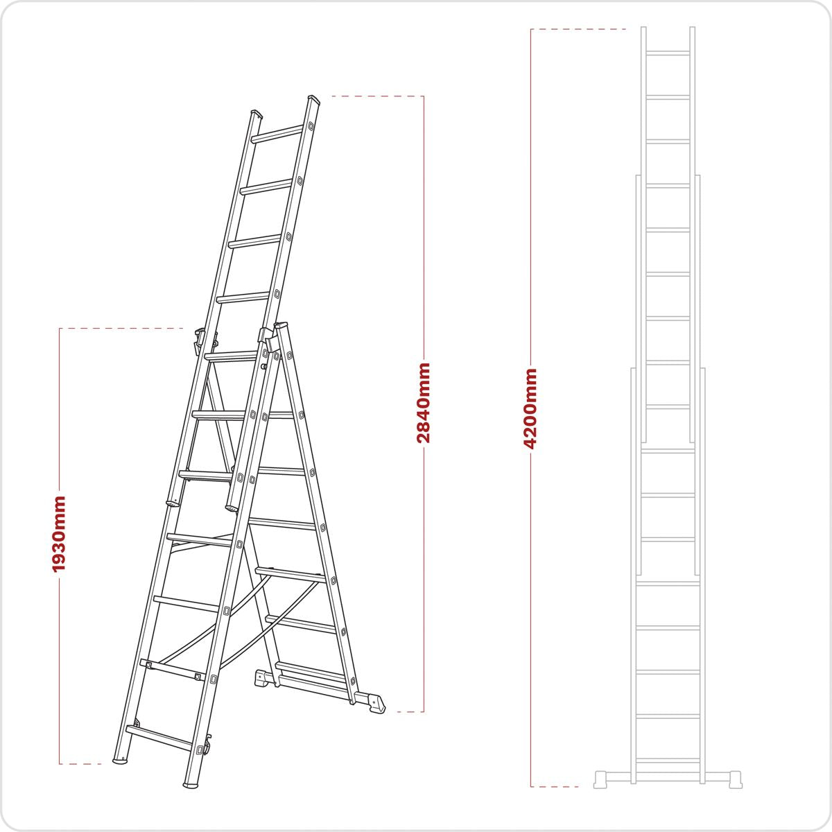 Sealey Extension Combination Ladder 3 x 7 Aluminium - BS EN 131 ACL307