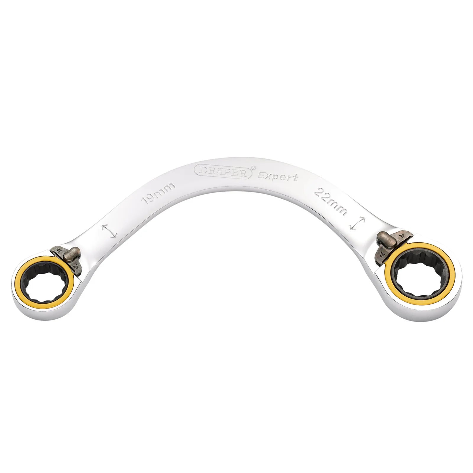 Draper Expert HI-TORQ® Double Ring Ratchet Half Moon Spanner, 19 x 22mm