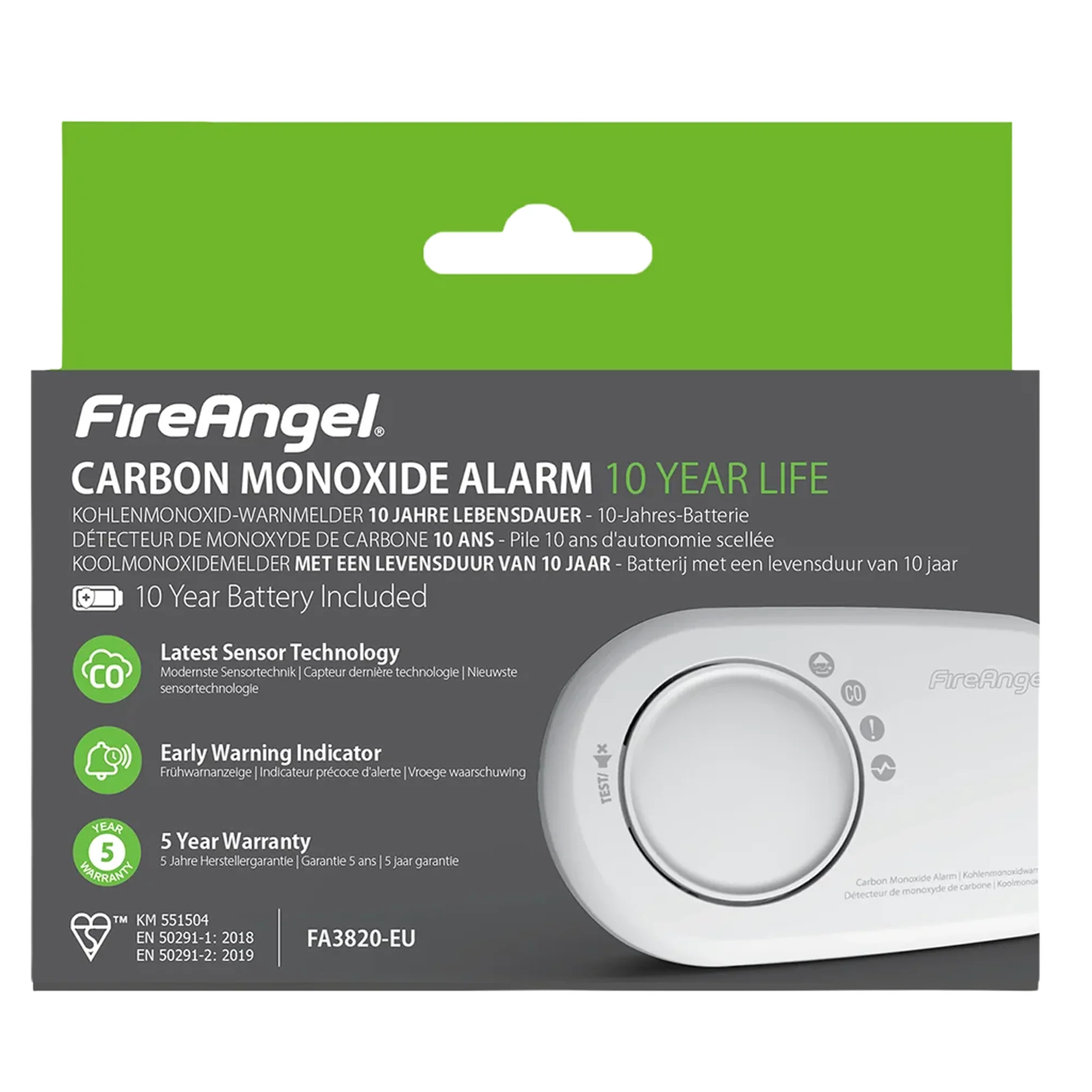 Fireangel CO Alarm 10 Year Battery Life FA3820-EUX10