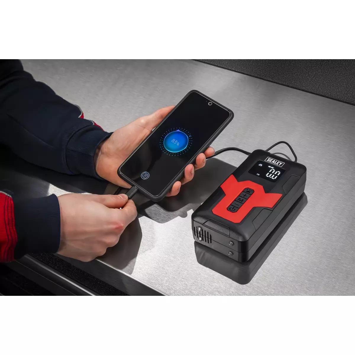 Sealey Tyre Inflator & Power Bank with Worklight Rechargeable 12v, CTI140