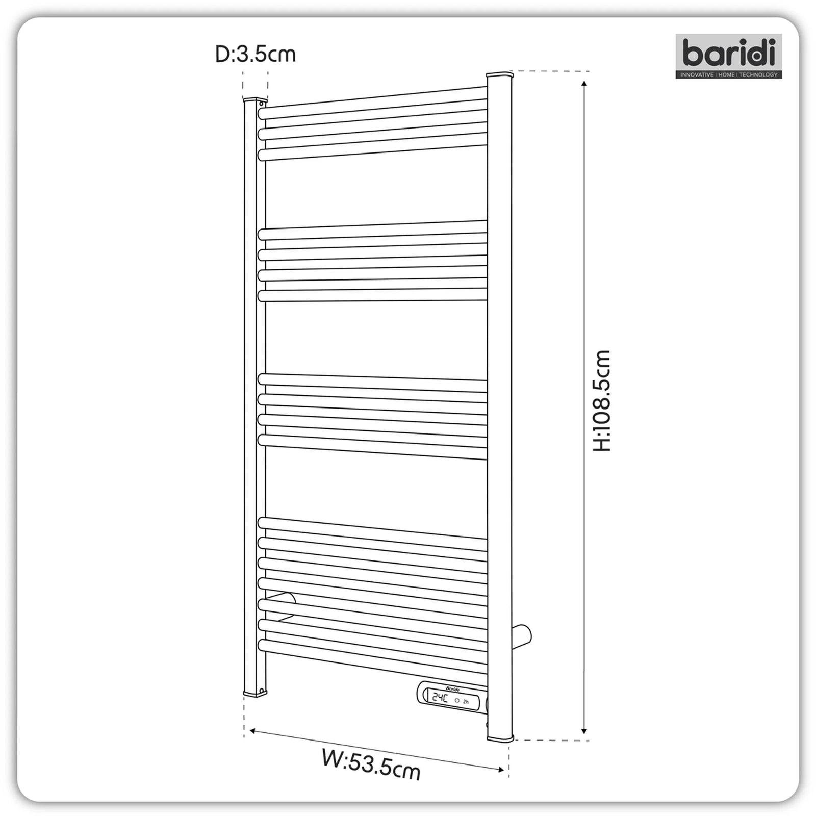 Baridi Electric Heated Towel Rail 425W 1085 x 535mm Black