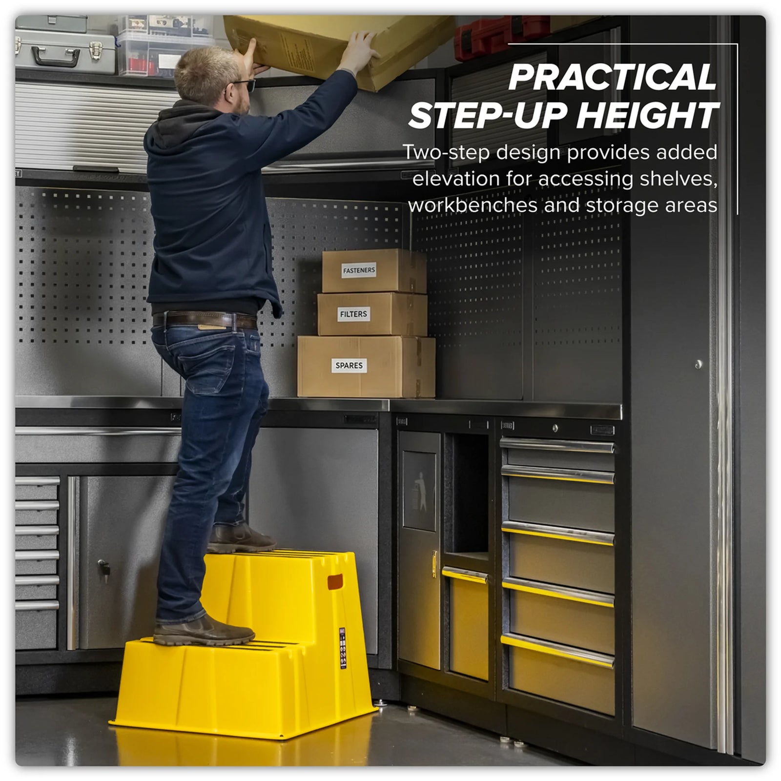 Sealey Heavy-Duty 2-Step Safety Steps 150kg Capacity, Yellow