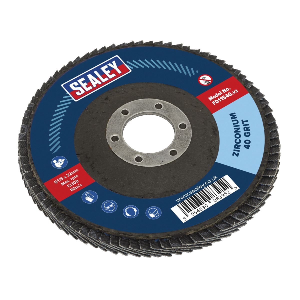 Sealey 115mm Zirconium Flap Discs 40Grit 22mm Bore - Pack of 10 FD1154010