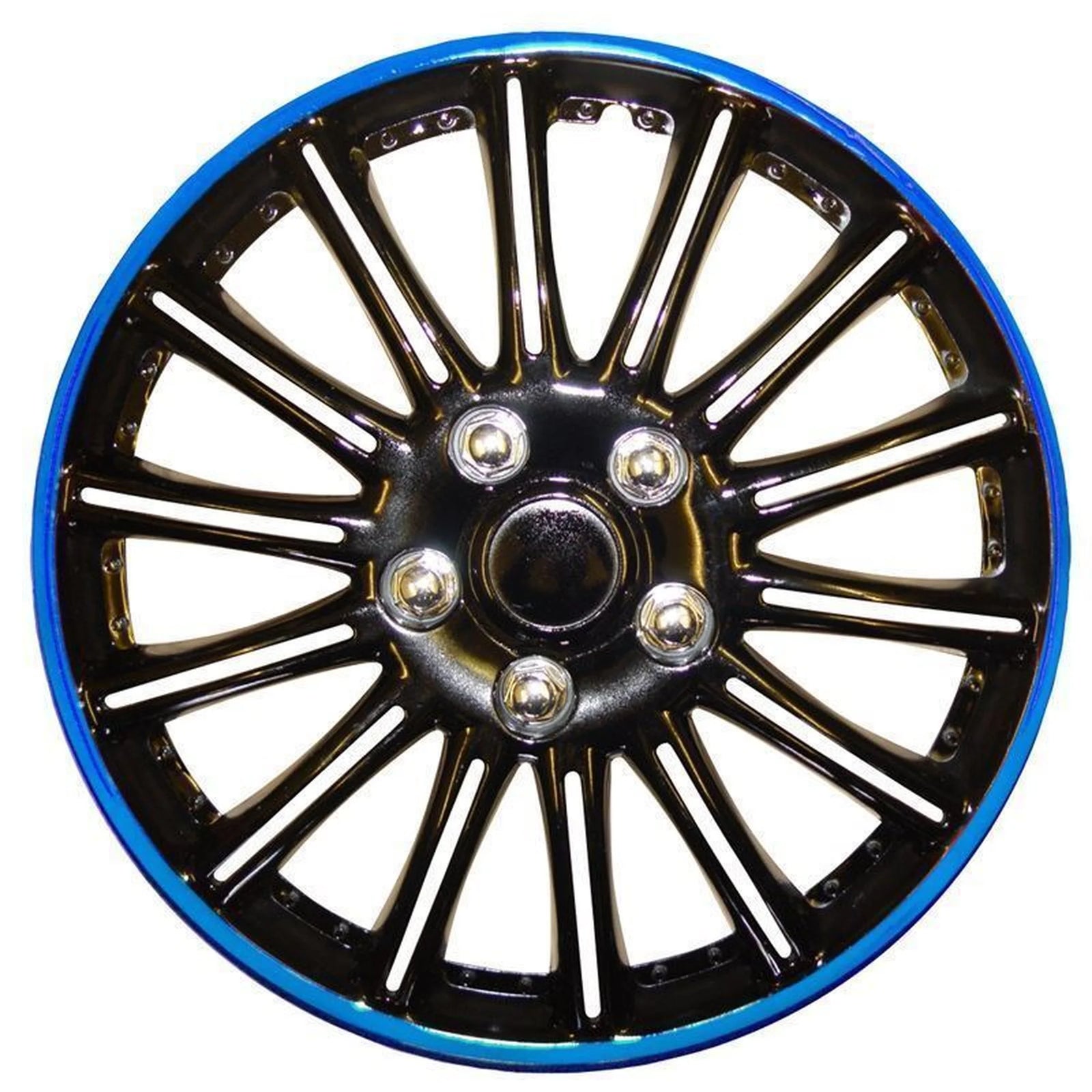Streetwize 4 X SWUX74 LIGHTNING 14" BLACK GLOSS WITH BLUE COLOUR RING WHEEL