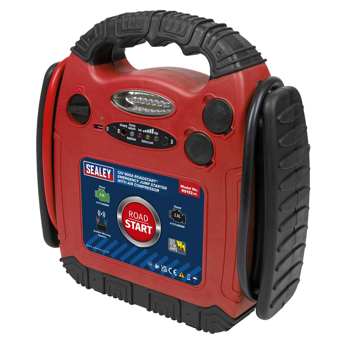 Sealey RoadStart Emergency Jump Start + Compressor 12V 750 Peak Amp RS132
