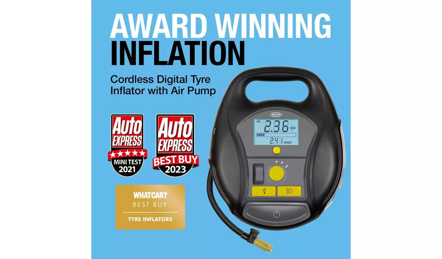 Ring RTC6000 Cordless Digital Tyre Inflator with Air Pump