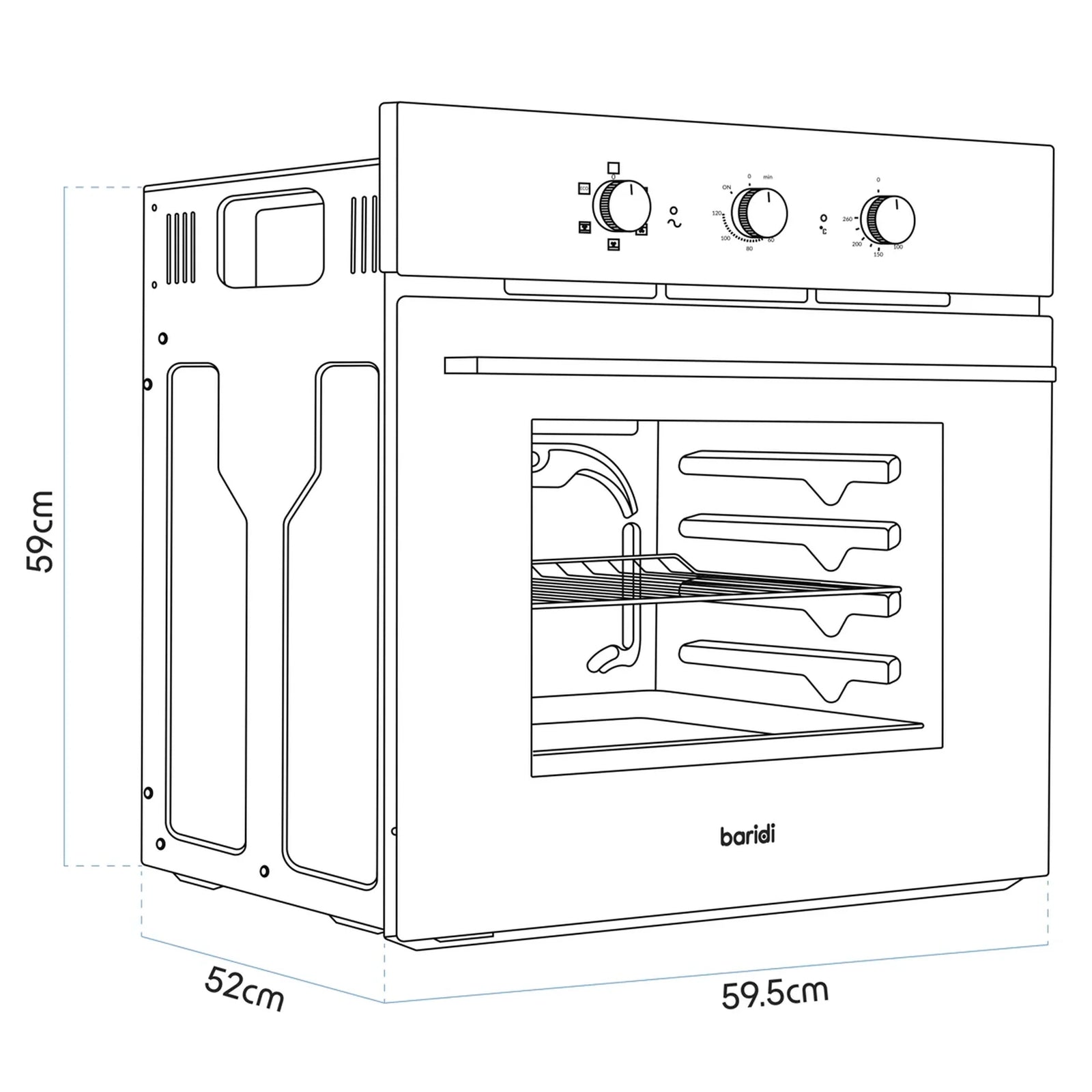 Baridi Built-In Oven DH110 55L Capacity Fan Assisted - Black