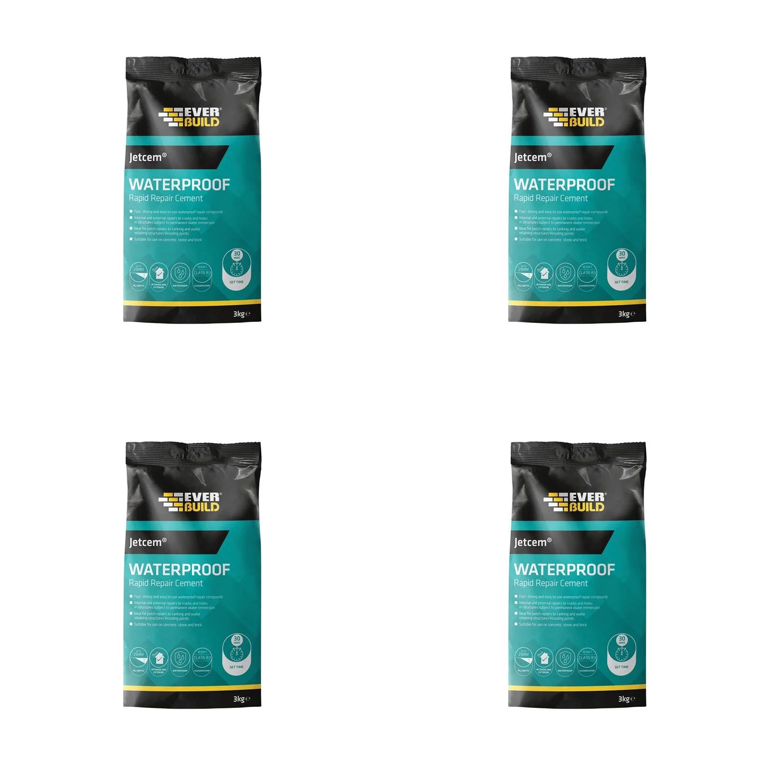 Everbuild Sika 4pc Jetcem Waterproofing Rapid Set Cement (Single 3kg Pack) kit