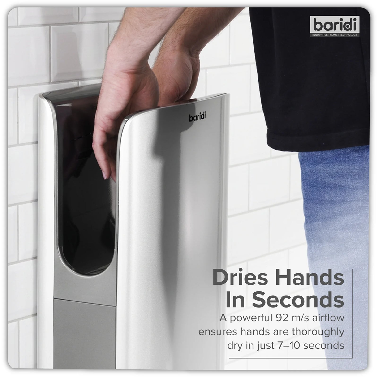 Baridi Hand Dryer DH150 1750W with HEPA Filter - Silver