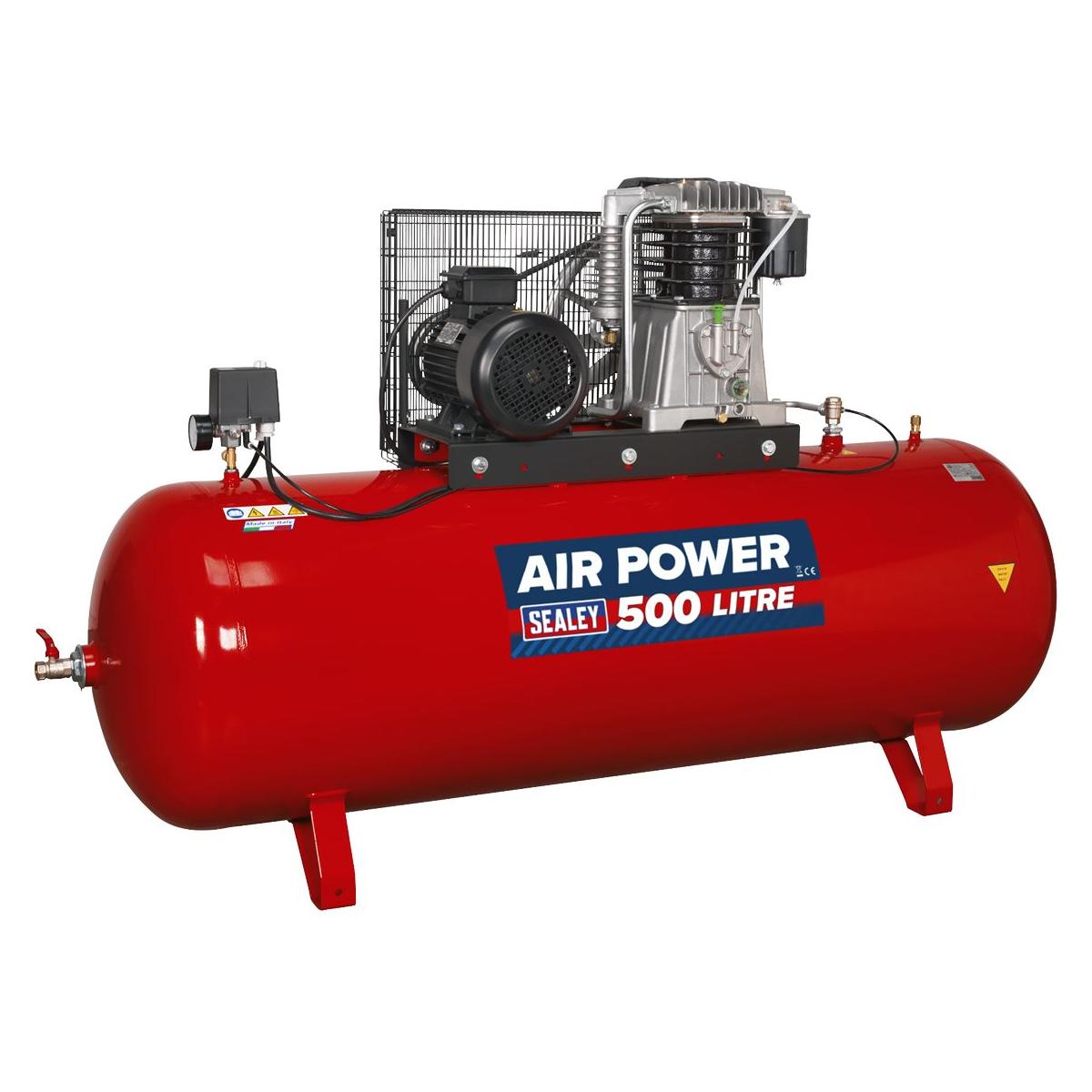 Sealey 500L Belt Drive Air Compressor with Cast Cylinders 7.5hp 3ph 2-Stage