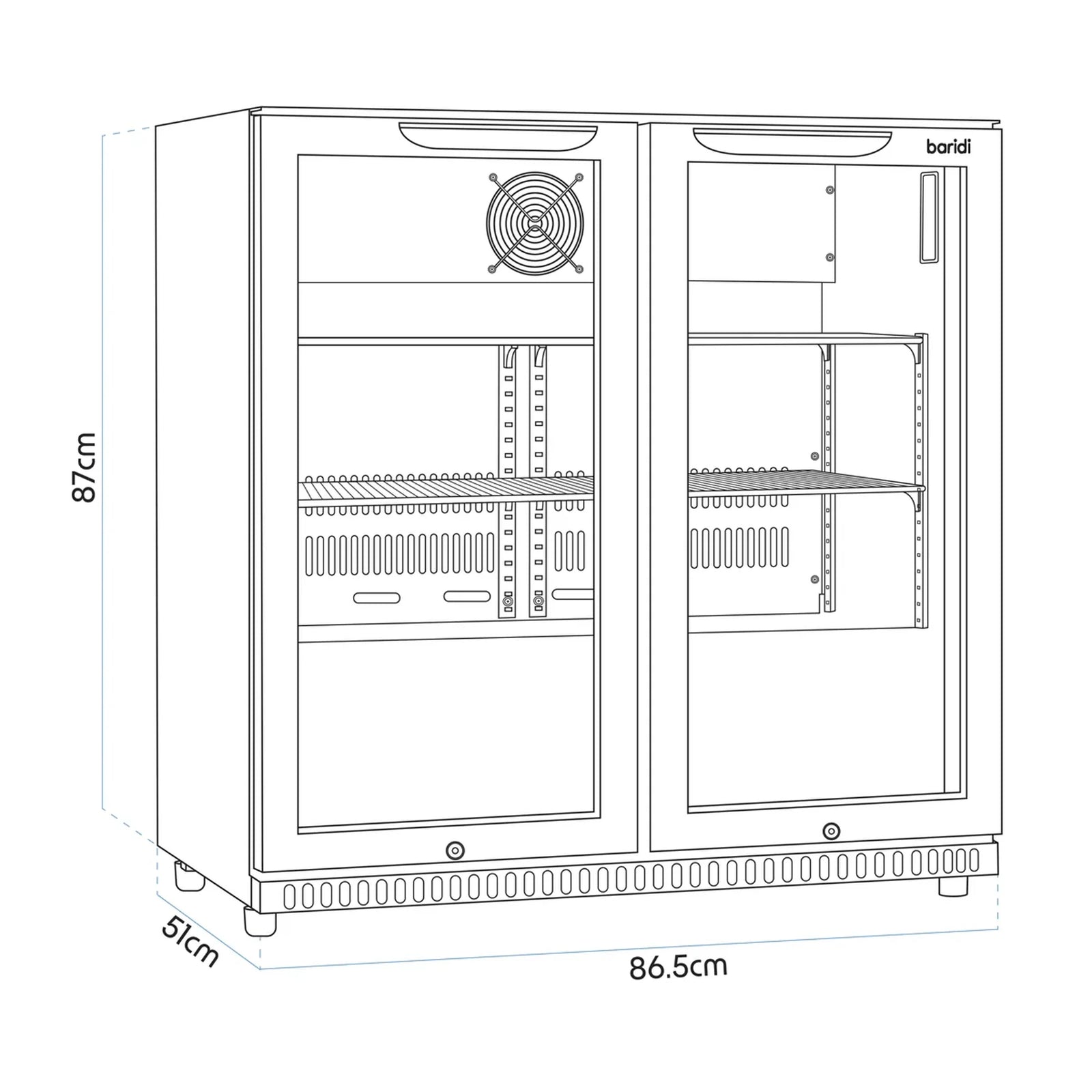 Baridi Back Bar Drinks Fridge DH272 190L Capacity - Black