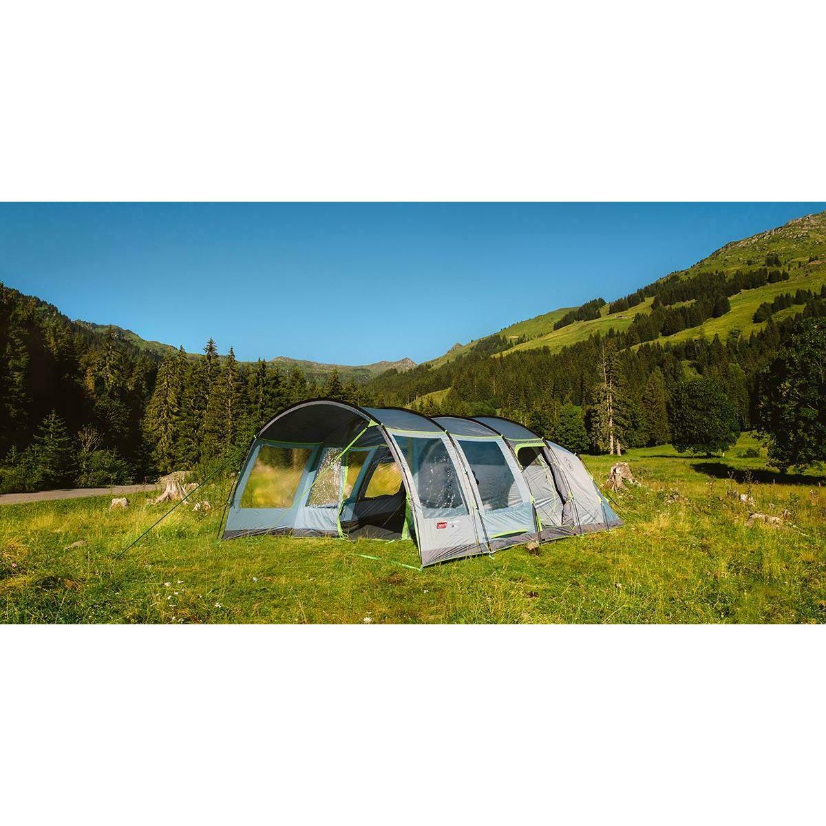 Coleman Tunnel Tent Meadowood 6L 6 Person Black Out Bedrooms Grey Camping Garden