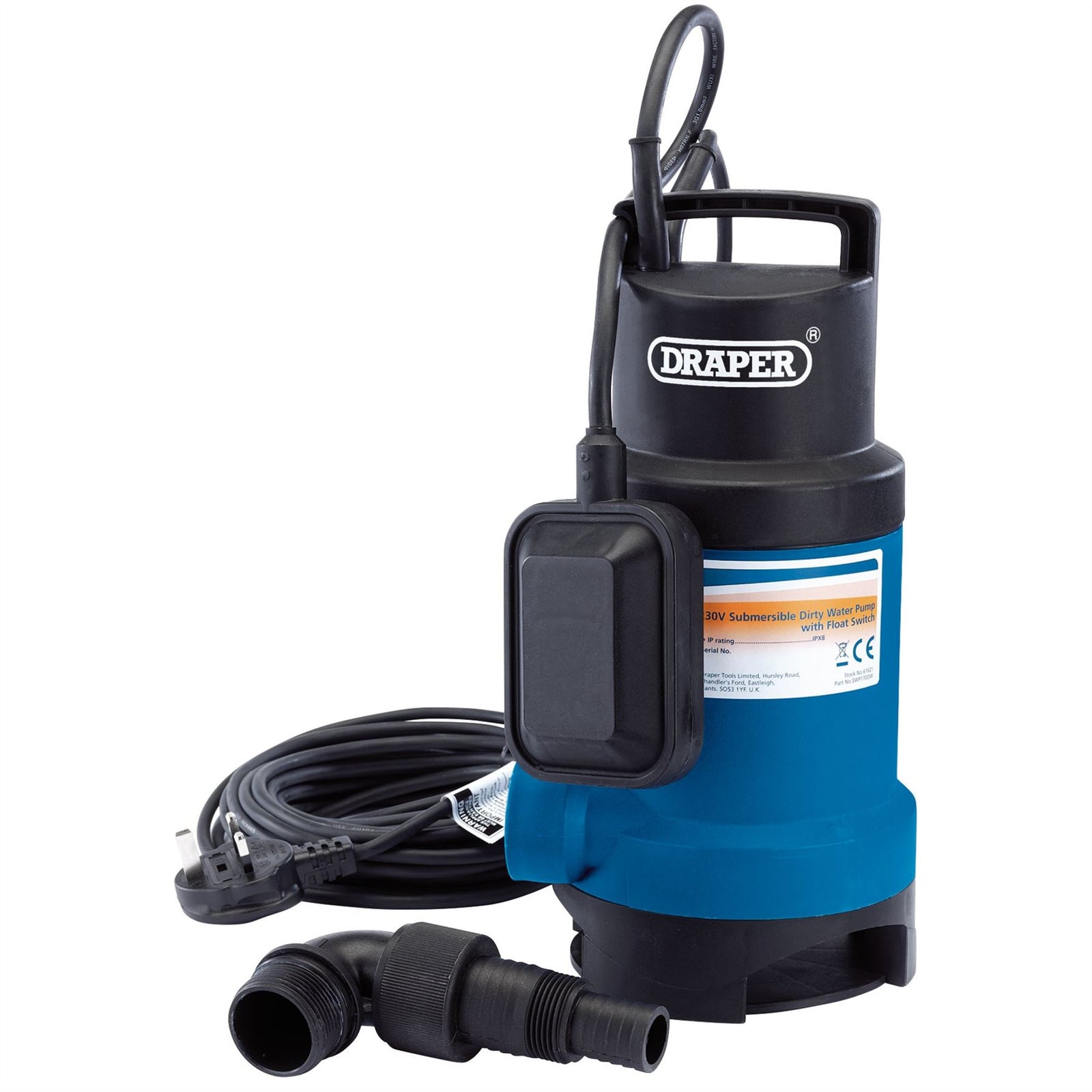1x Draper Submersible Dirty Water Pump With Float Switch 166L/Min - 61621