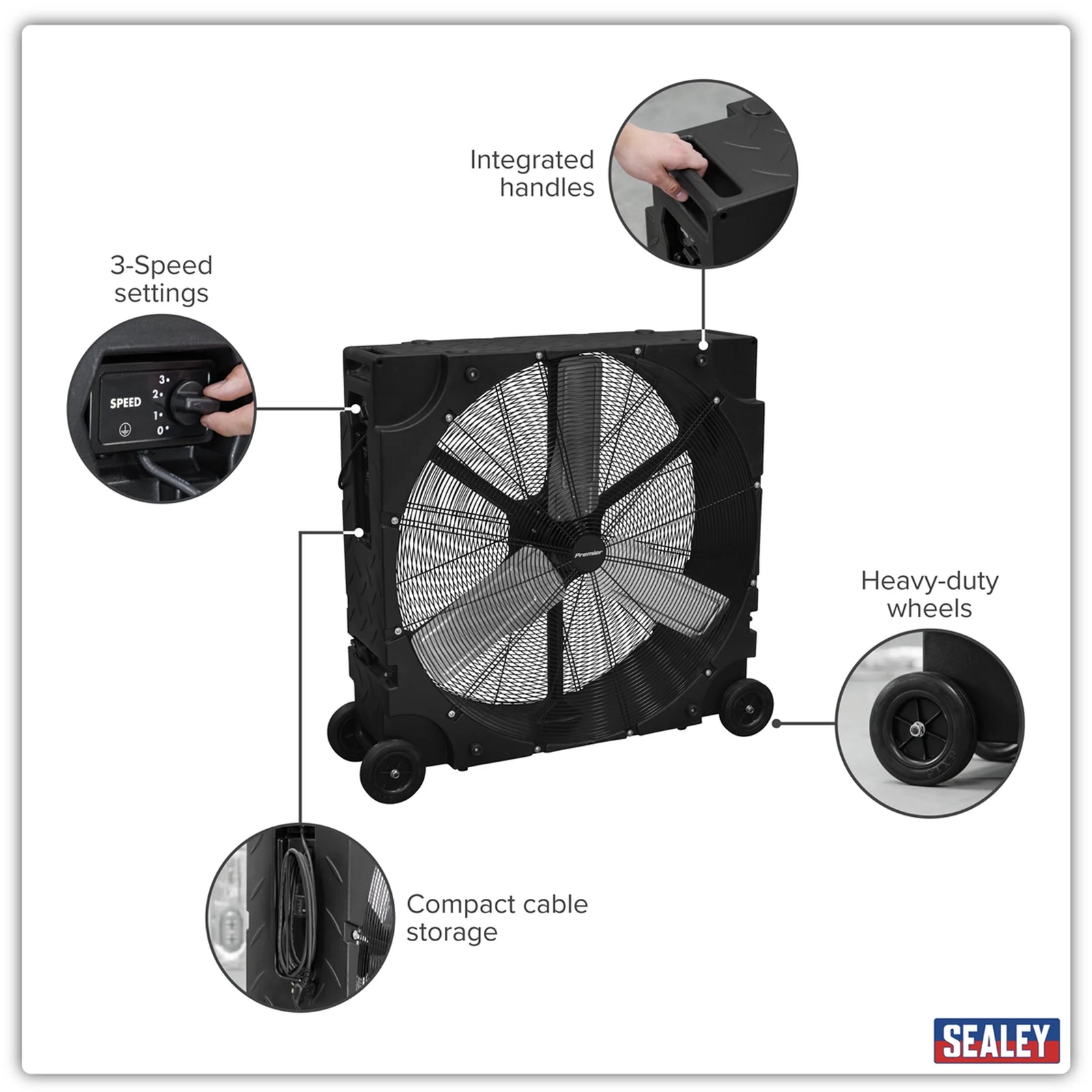 Sealey Premier 36" Industrial High Velocity Drum Fan 278W 3-Speed