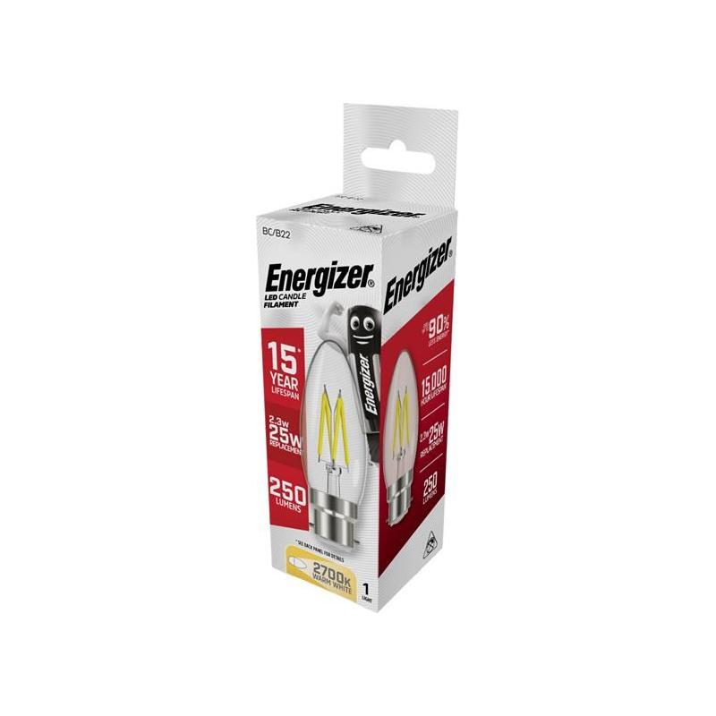 Energizer® LED BC (B22) Candle Filament Non-Dimmable Bulb, Warm White 250 lm 2.3W