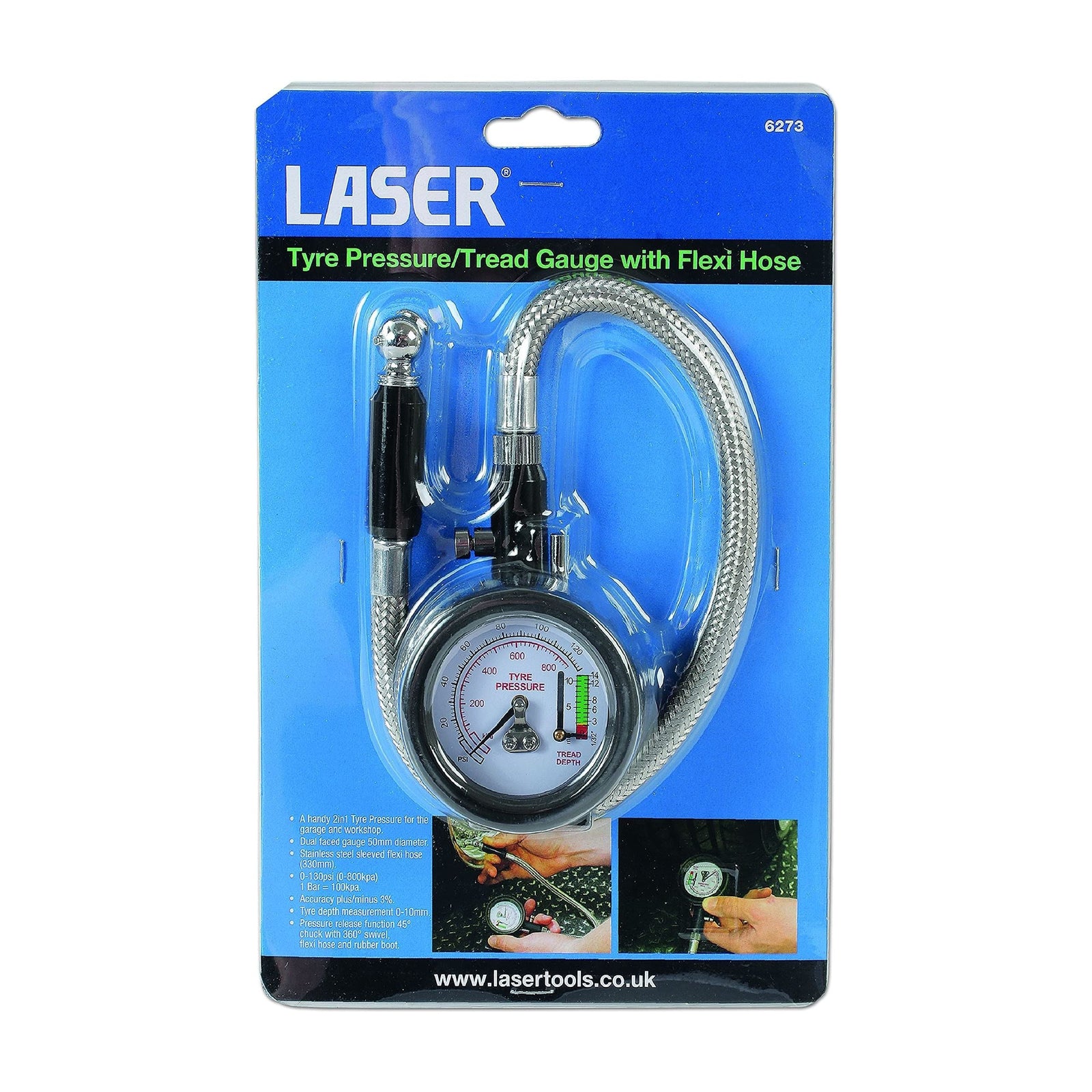 Laser Tyre Pressure & Tread Gauge with Flexi Hose 6273
