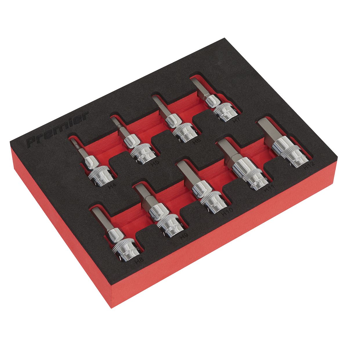 Sealey Premier 9pc 3/8" Drive Hex Key Socket Bit Set 4-12mm Allen Allan EVA Tray
