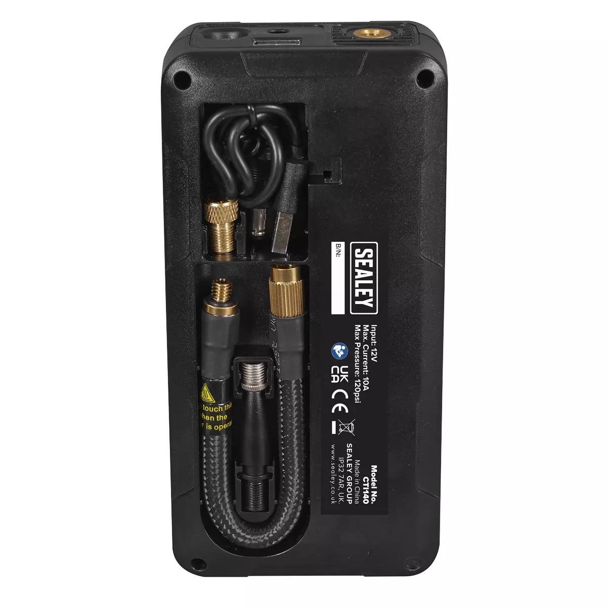 Sealey Tyre Inflator & Power Bank with Worklight Rechargeable 12v, CTI140