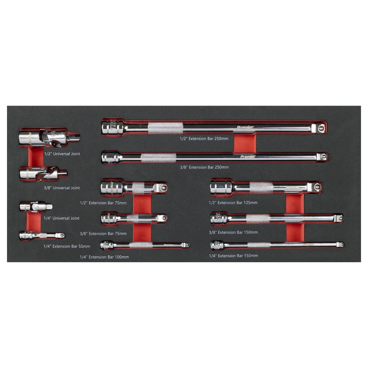 Sealey Premier Wobble Extension Bar Set 12 Piece 1/4", 3/8" & 1/2" Drive