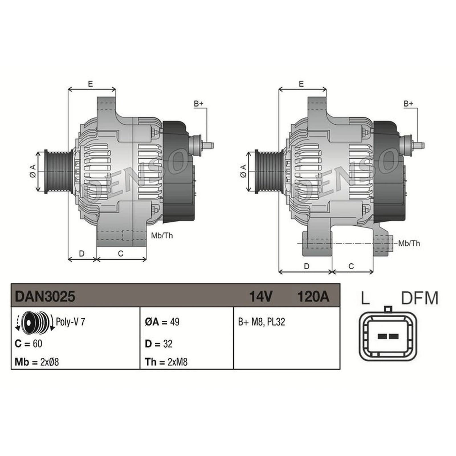 Denso Car Alternator 12V DAN3025
