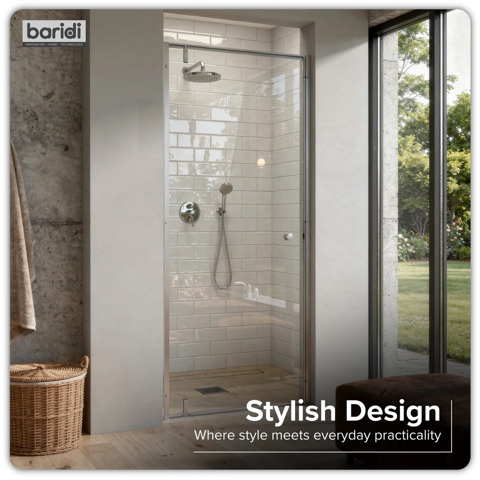 Baridi Hinged Shower Door 800 x 1850mm 6mm Tempered Glass