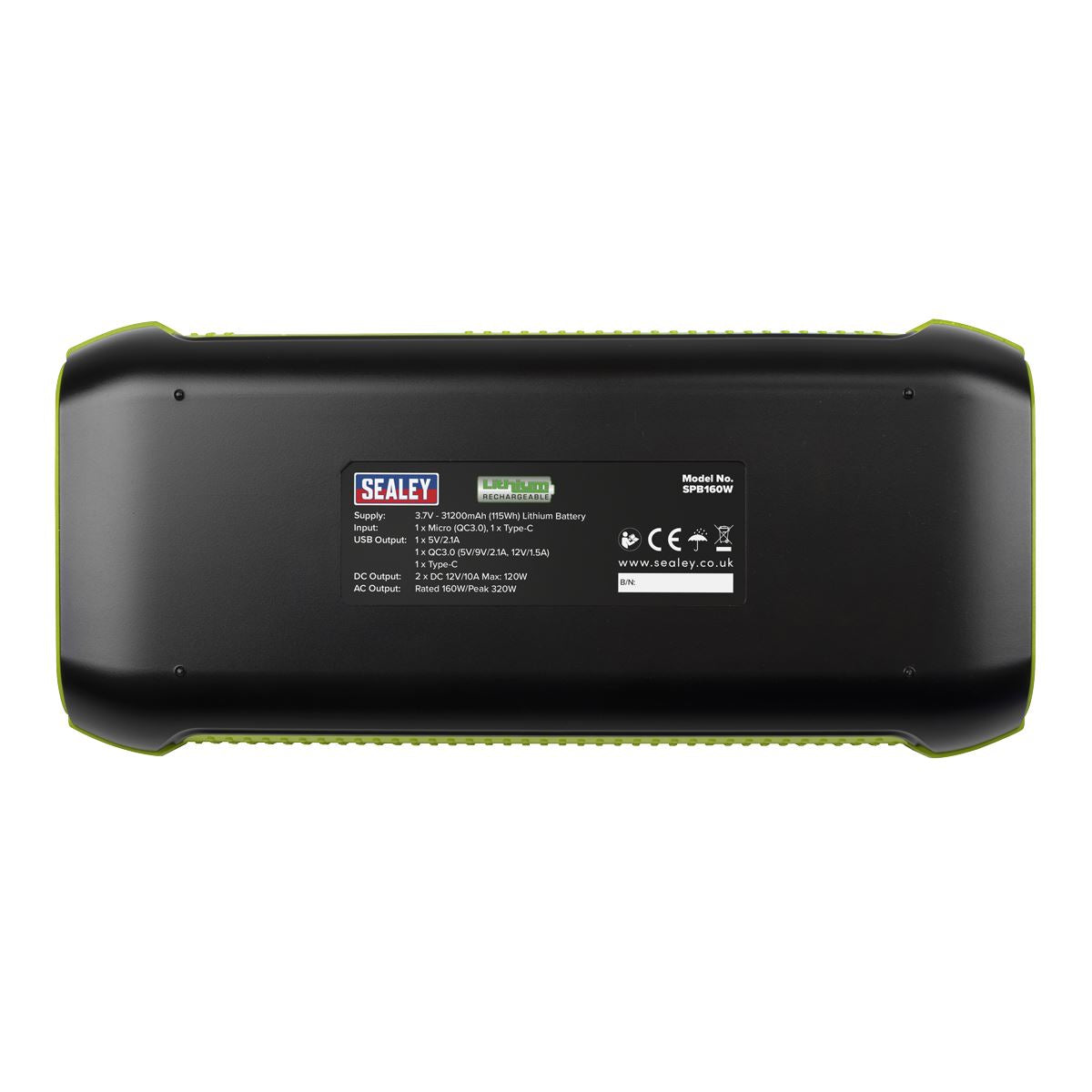 Sealey 31200MAH Power Bank Pack Charger with AC 3 Pin Plug & 2x USB & Light