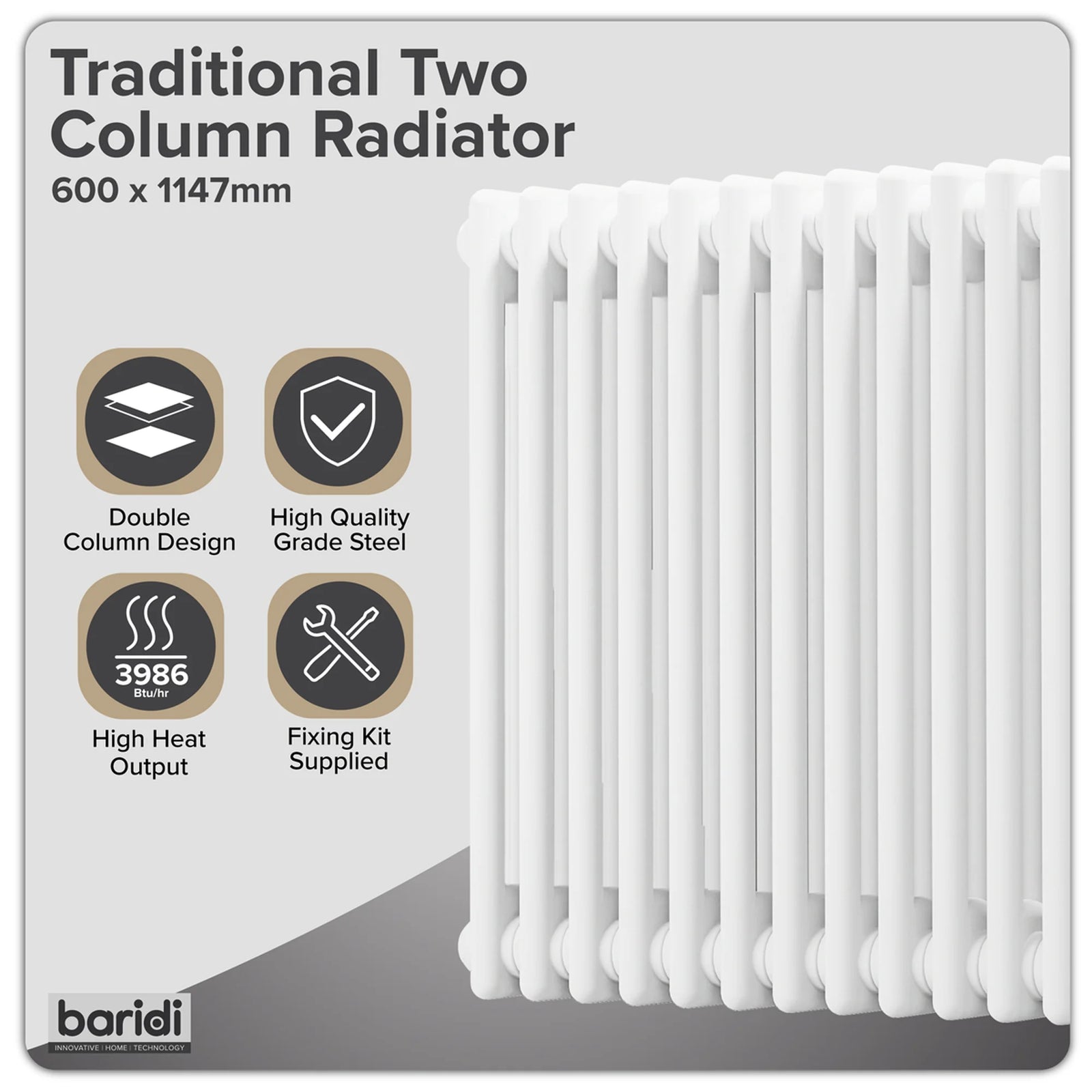 Baridi Horizontal Radiator DH370 600 x 1147mm White