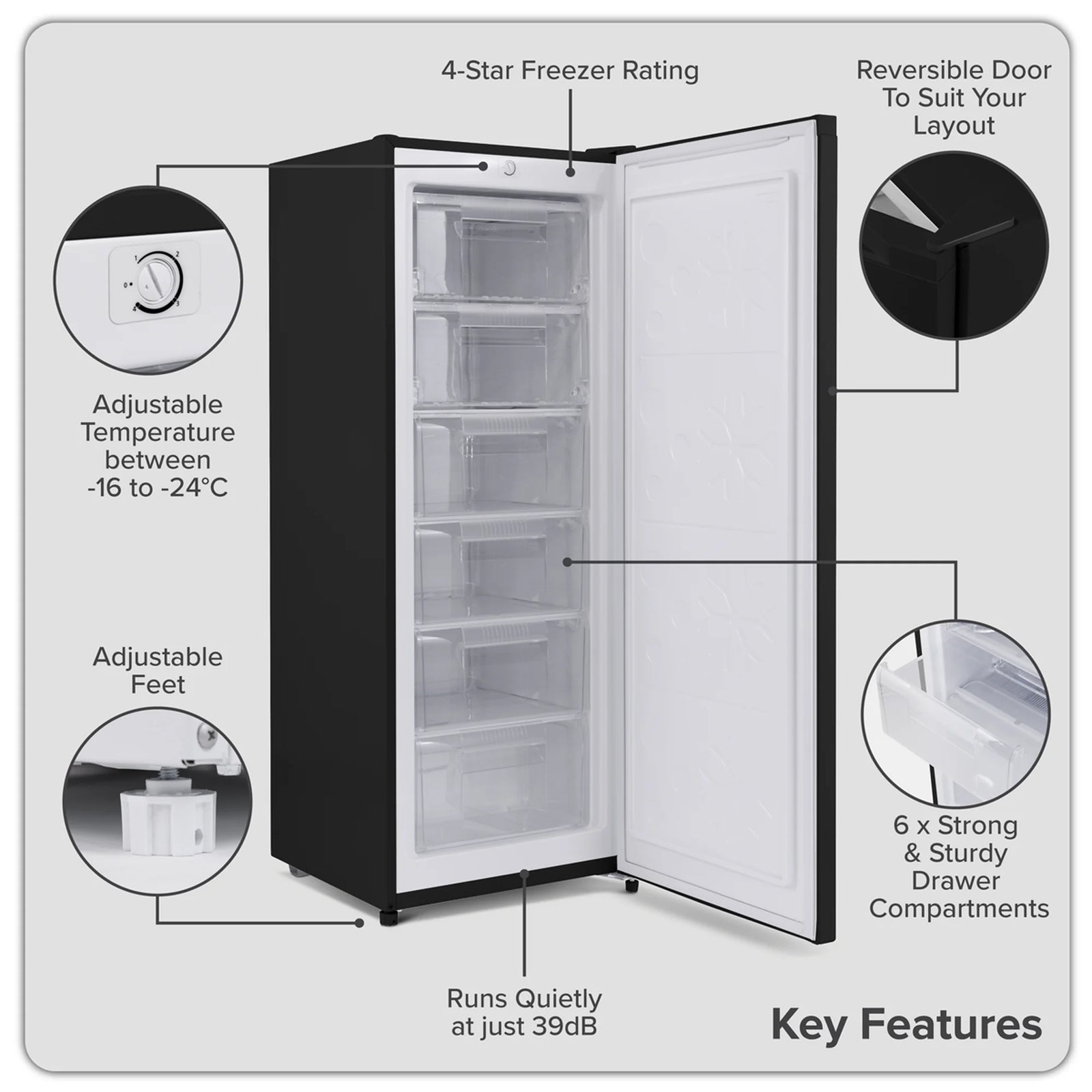 Baridi Freestanding Freezer 177L Capacity - Black